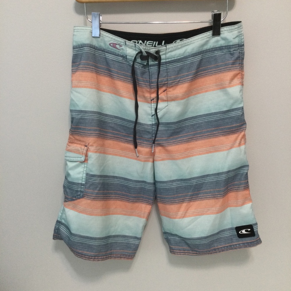 Mens O’NEILL board shorts 30 swim trunks pastel stripes quick dry big boys teen